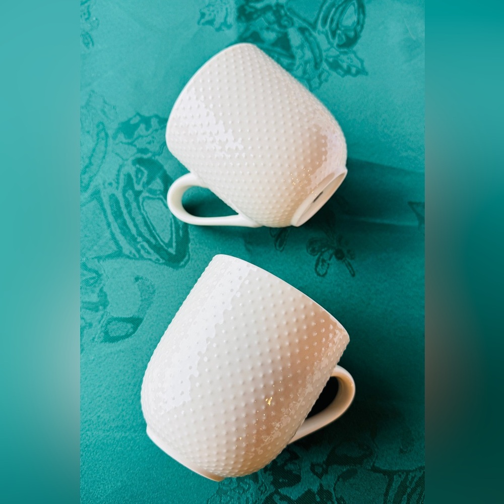 White Mugs Bone China Set of 2 NWOT Mugs Drinkware bar Modern Kitchen Whimsical